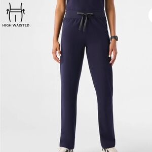 Figs Livingston High-Waisted Straight Leg Pants in Navy